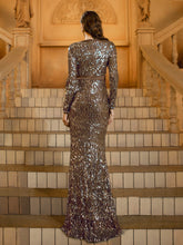 Gold Sequin Long Sleeve Prom Dress